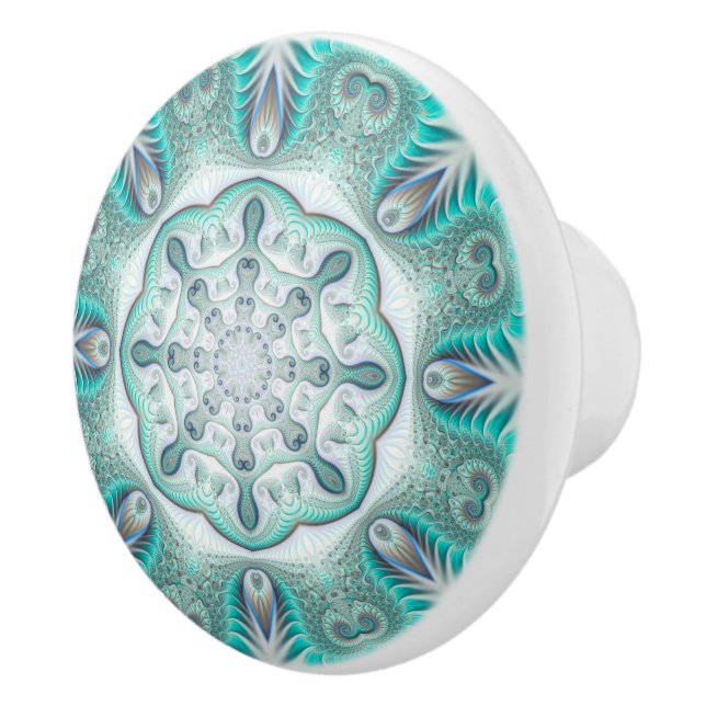 Bouton De Porte En Céramique Mandala, Coral Reef Turquoise (Droite)