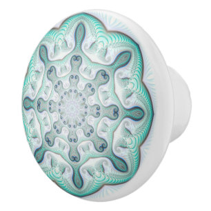 Bouton De Porte En Céramique Mandala, Coral Reef Turquoise