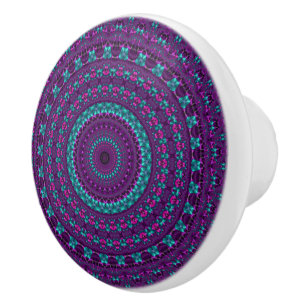 Bouton De Porte En Céramique Mandala d'art numérique coloré et scintillant de t