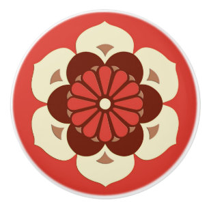 Bouton De Porte En Céramique Mandala de la fleur de lotus, orange mandarine