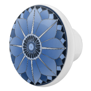 Bouton De Porte En Céramique Mandala de lotus floral bleu élégant