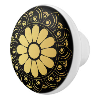 Bouton De Porte En Céramique Mandala d'or