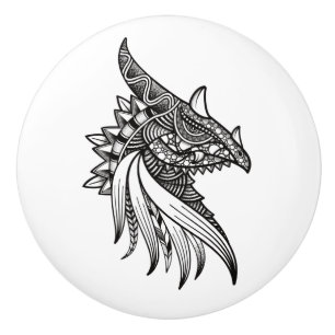 Bouton De Porte En Céramique Mandala Dragon Mythique - Tête Dinosaure Imaginair
