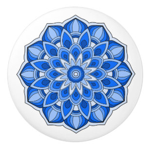 Bouton De Porte En Céramique Mandala en bleu