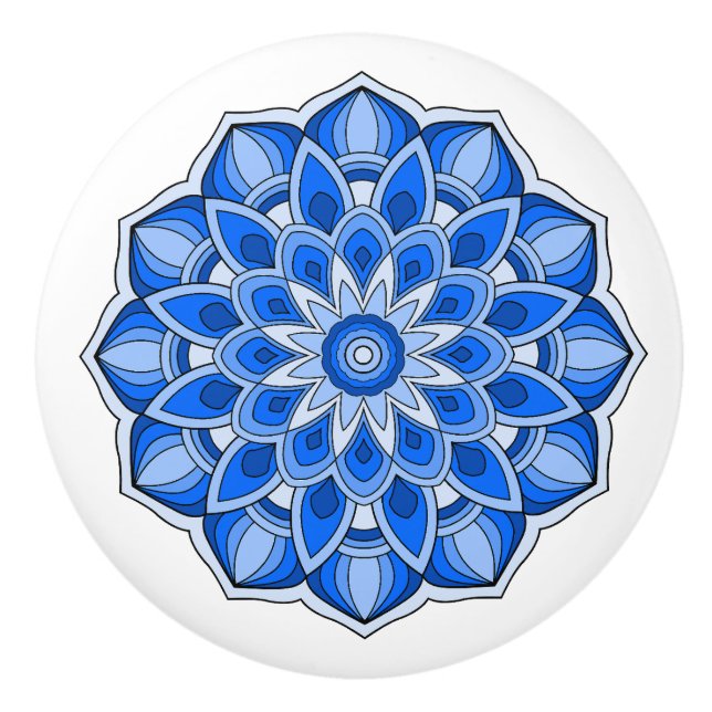 Bouton De Porte En Céramique Mandala en bleu (Devant)
