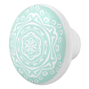 Bouton De Porte En Céramique Mandala en verre marin