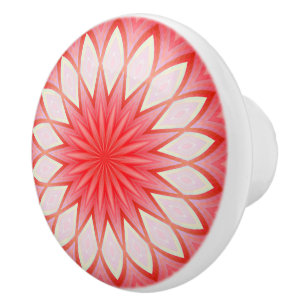 Bouton De Porte En Céramique Mandala Floral Kaléidoscope Étoile Blanche Et Roug