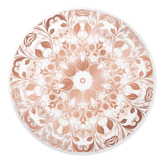Bouton De Porte En Céramique Mandala floral or rose gold (Devant)