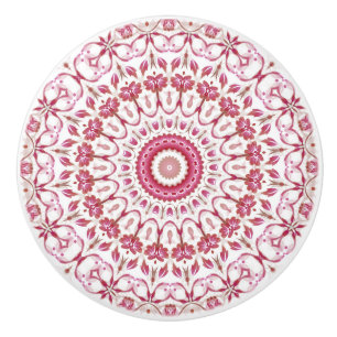 Bouton De Porte En Céramique Mandala Floral Rose Foncé