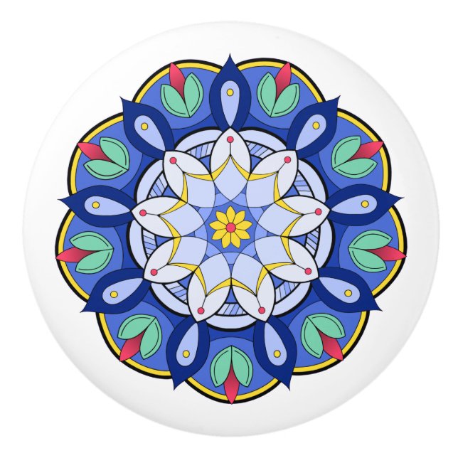 Bouton De Porte En Céramique Mandala Motif 01 (Devant)