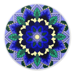 Bouton De Porte En Céramique Mandala Motif 02 en bleu foncé Tirage en céramique