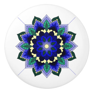 Bouton De Porte En Céramique Mandala Motif 2002 en brasserie en céramique bleu