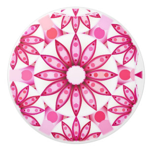 Bouton De Porte En Céramique Mandala motif dans les tons roses, marron