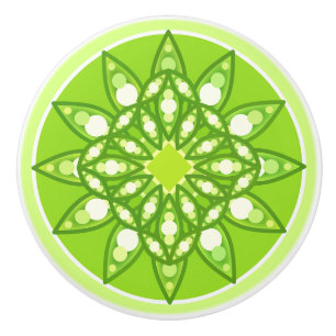 Bouton De Porte En Céramique Mandala motif dans les tons vert citron