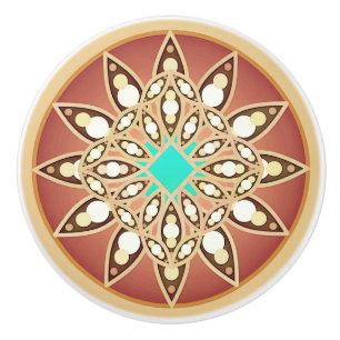 Bouton De Porte En Céramique Mandala motif en caramel et chocolat