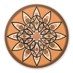 Bouton De Porte En Céramique Mandala motif en chocolat, terre cuite et rouille