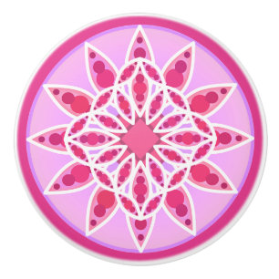 Bouton De Porte En Céramique Mandala motif en rose, fuchsia et blanc