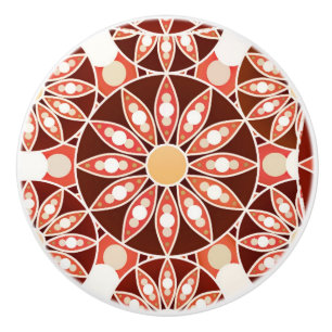 Bouton De Porte En Céramique Mandala motif, marron, rouille, bronzage, beige
