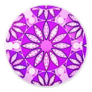 Bouton De Porte En Céramique Mandala motif, violet, orchidée et rose