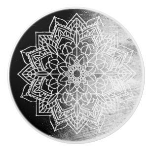 Bouton De Porte En Céramique Mandala noir et blanc