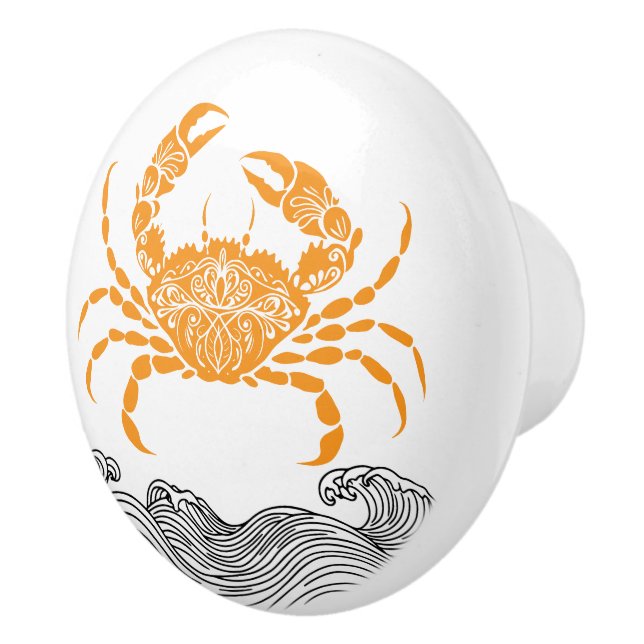Bouton De Porte En Céramique Mandala orange crabe (Droite)