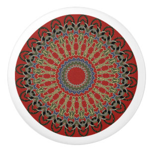 Bouton De Porte En Céramique Mandala rouge, vert et bleu