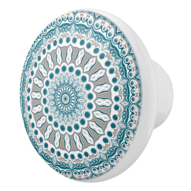Bouton De Porte En Céramique Mandala Turquoise côtier et sable inspirée de l'oc (Droite)