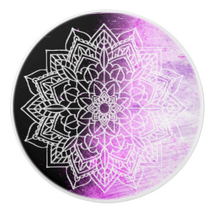 Bouton De Porte En Céramique Mandala violet
