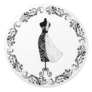 Bouton De Porte En Céramique Mannequin de couture noir et blanc en forme de cor