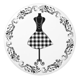 Bouton De Porte En Céramique Mannequin de couture noir et blanc en forme de cor