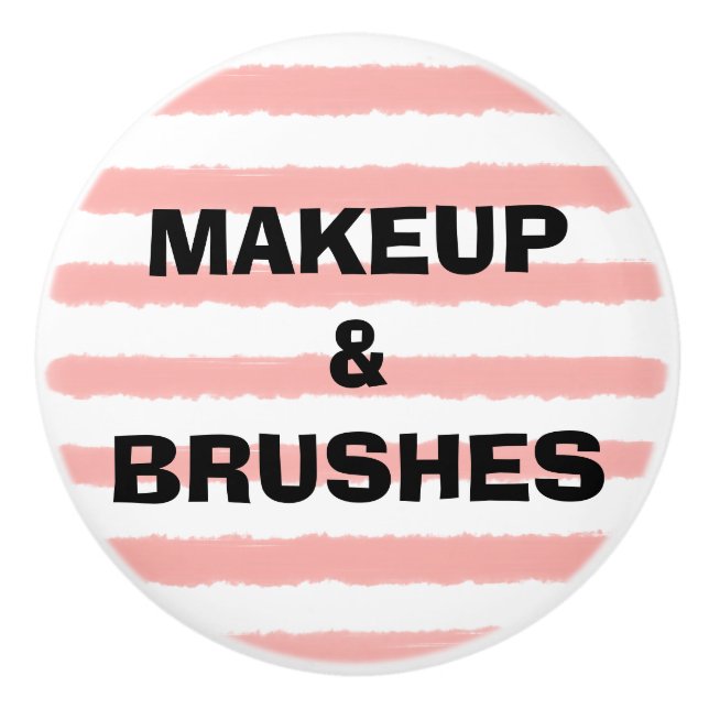 Bouton De Porte En Céramique Maquillage rose blanc aquarelle rayures (Devant)
