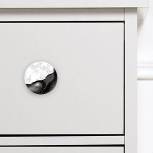 Bouton De Porte En Céramique Marbre blanc Agate noire Paillettes d'or rose
