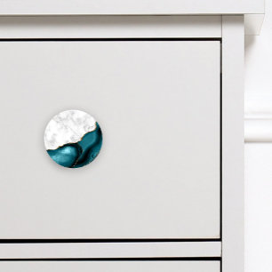 Bouton De Porte En Céramique Marbre Blanc Agate Sarcelle Doré