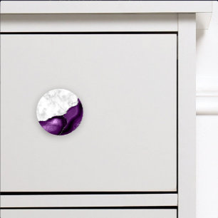 Bouton De Porte En Céramique Marbre blanc et agate violette Élégants avec paill