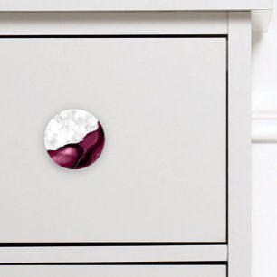 Bouton De Porte En Céramique Marbre Blanc Pailleté d'Argent Agate Bourgogne