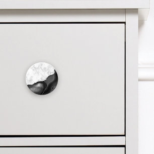 Bouton De Porte En Céramique Marbre Blanc Paillettes Argent Agate Noire Élégant