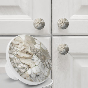 Bouton De Porte En Céramique Marbre Blanc Veine Organique