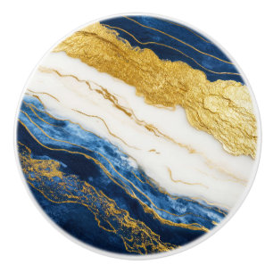 Bouton De Porte En Céramique Marbre bleu marine de luxe et feuille d'or