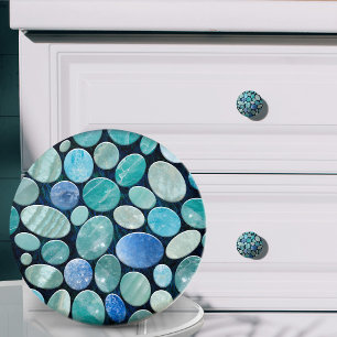 Bouton De Porte En Céramique Marbre bleu motif de pierres de galets