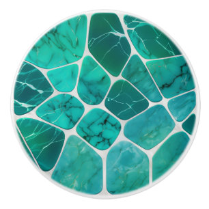Bouton De Porte En Céramique Marbre de la Côte d'Émeraude Mosaïque cellules art