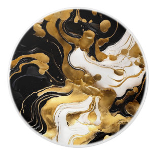 Bouton De Porte En Céramique Marbre Faux Noir Blanc et Or
