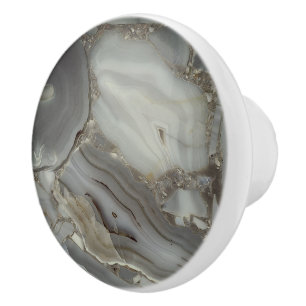 Bouton De Porte En Céramique Marbre Gris avec Veine d'Or