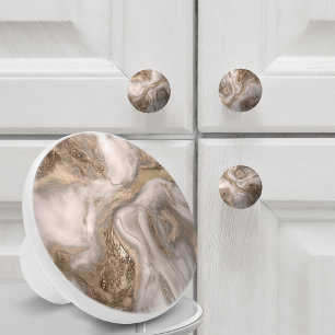 Bouton De Porte En Céramique Marbre liquide - perle et or