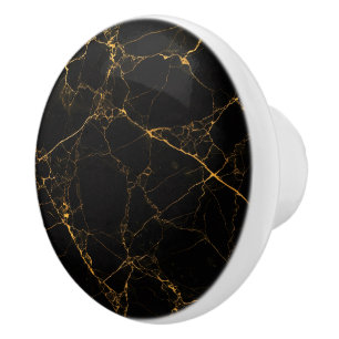 Bouton De Porte En Céramique Marbre noir avec veines d'or, Naturel, Pierre