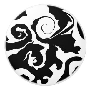 Bouton De Porte En Céramique Marbre noir et blanc moderne tourbillonnant