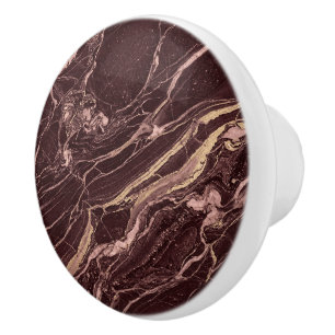 Bouton De Porte En Céramique Marbre Rouge Foncé Élégant Luxe Moderne Esthétique