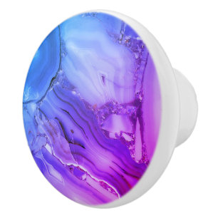 Bouton De Porte En Céramique Marbre Violet Exotique 