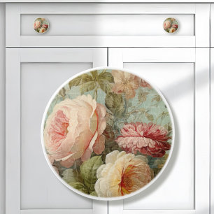 Bouton De Porte En Céramique Marché Fleur Vintage rose n jaune Floral