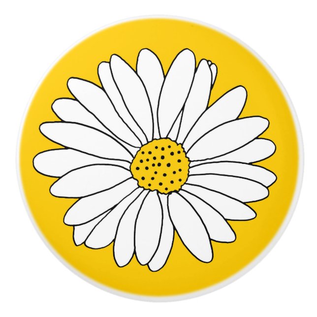 Bouton De Porte En Céramique Marguerite jaune et blanc 2 (Devant)