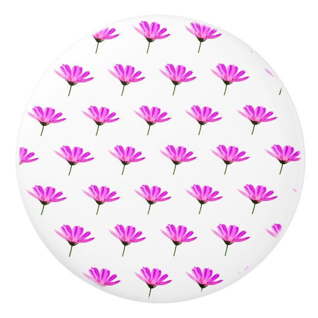 Bouton De Porte En Céramique Marguerite rose  (Devant)